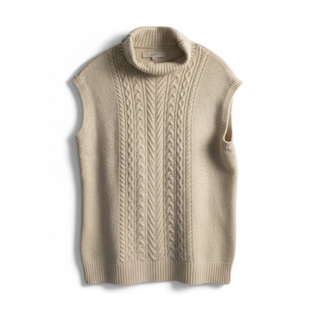 LOFT Cream Sleeveless Cable Knit‎ Top - Picture 2 of 8